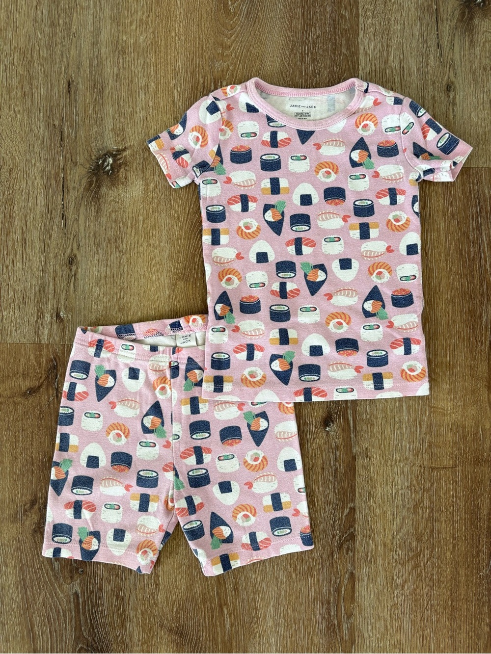 Janie and Jack Sushi-Print Short Pajama Set in Pink Sz: 4| Sushi, Japanese